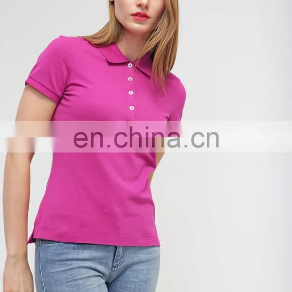 China Cheap Women Work Uniform Polo t Shirts Blank Pink Design photo-2