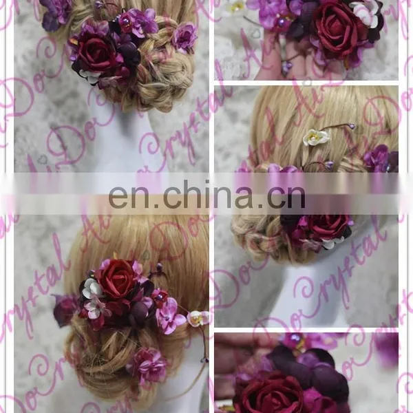 Aidocrystal Purple Rose Flower Hair Clip Headband Bridal Hair Accessories photo-3