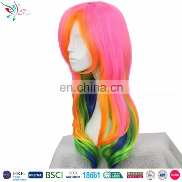 Styler Brand Women Girls Synthetic Fibre Hair Wigs Fashion Rainbow Curly Wig, Hot Selling Cosplay Wig photo-3