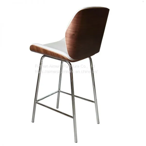 Modern Leather Cushion Wood Shell High Leg Bar Chair for Pub photo-2