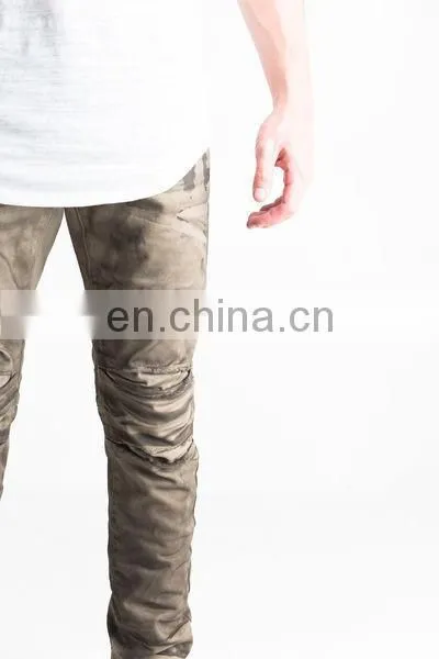 DiZNEW 2019 USA 100% Cotton Mens Jeans Skinny Fit Ribbed Ash Brown Biker Denim photo-5