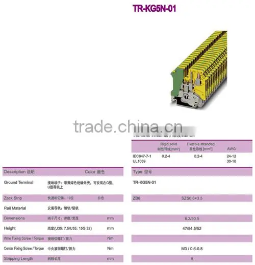 Ground Type Din Rail Terminal Block With 6.20mm Terminal Width photo-2