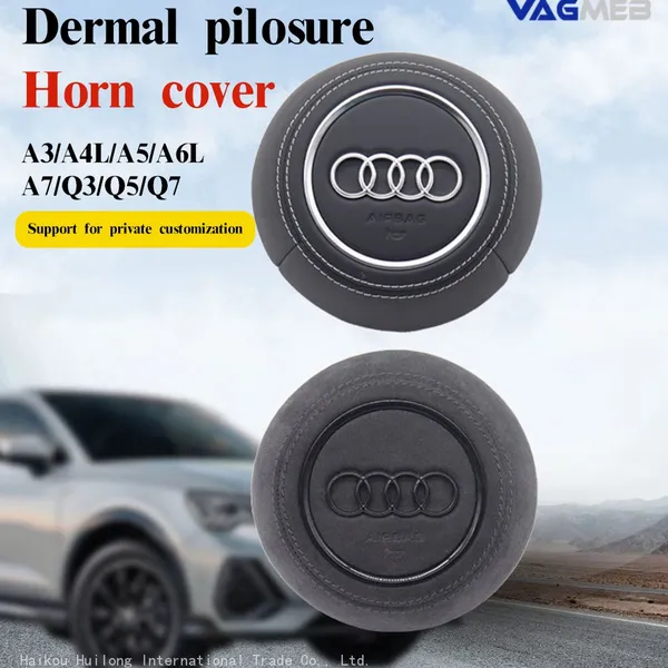 For Audi A4 B8 Leather Steering Wheel Airbag Cover Trim Cover White/Black/Red Stitching