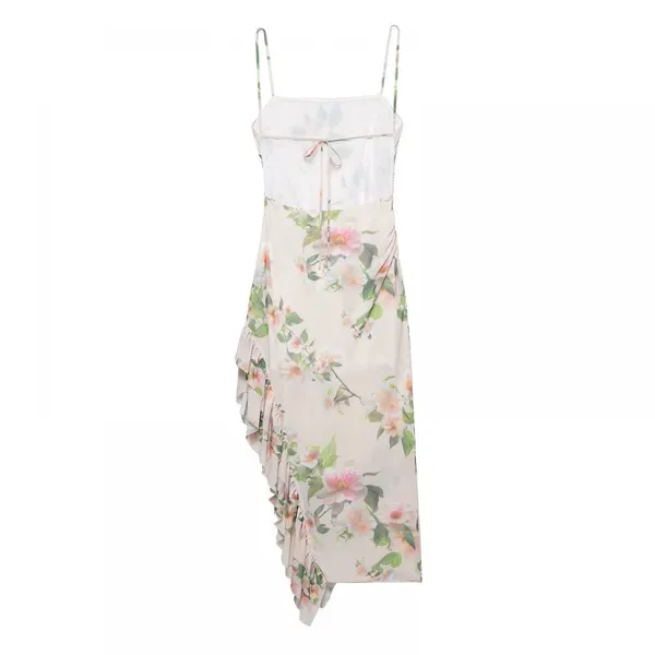 Spring New European and American Style Layered Decorative Print Asymmetric Sexy Dress for Women photo-4