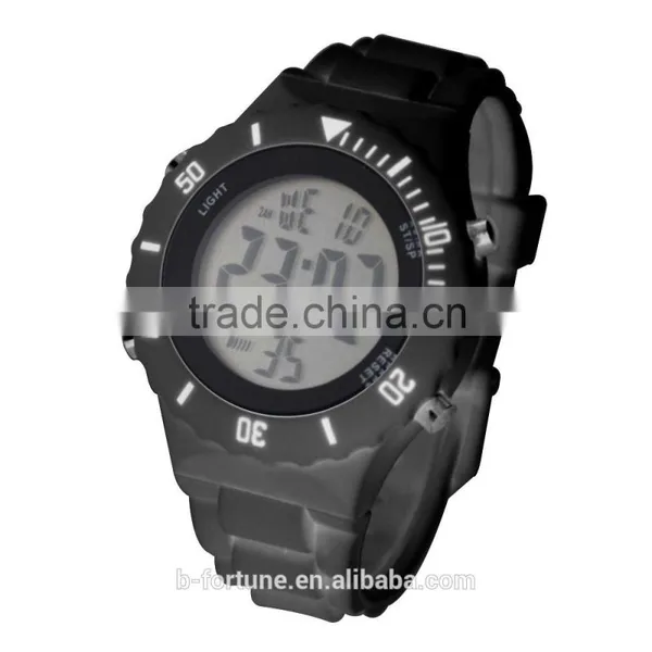 LP1364 Cool Black Color Rotating Bezel Plastic Chronograph Digital Watch photo-3