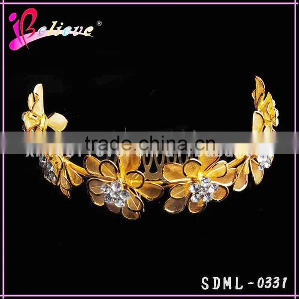 Luxury Diamond Gold Flower Headband, Flower Headband Crown, Headband for Bridal