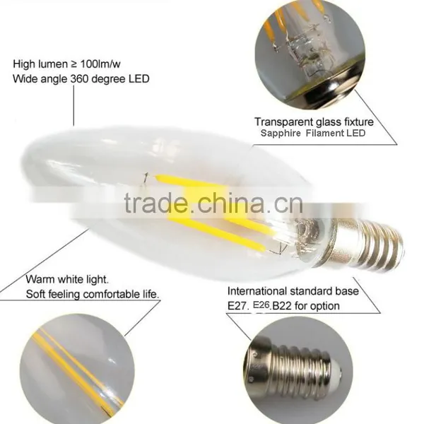 Famous LED Lighting Supplier Shenzhen Century Lighting 120lm/w Dimmable 4W B15 E12 E14 Led Filament Candle Bulb photo-5