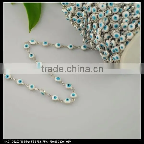LFD-0020C ~ Wholesale Rosary Style Chains Jewelry Finding 6MM White Color - Evil Wire Wrapped Beaded Chain Jewelry Making photo-2