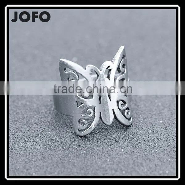 JOFO Brand Butterfly Thumb Ring Stainless Steel Silver Size 6-10