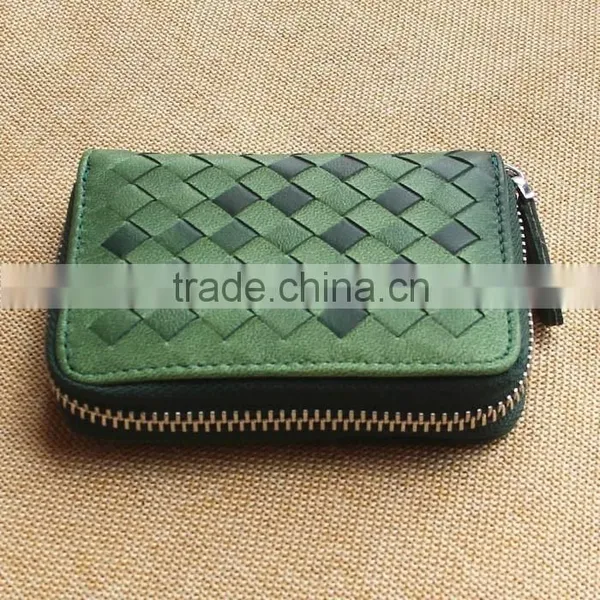 Gird Pattern Lady's Genuine Lamb Leather Zipper Coin Wallet photo-3