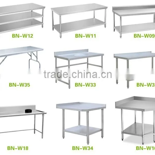 Restaurant Stainless Steel Kitchen Corner Work Table With Splashback And Under Shelf BN-W16 photo-3