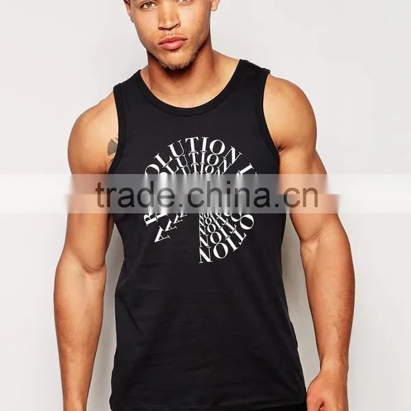100% Cotton Mens Gym Tank Top Custom Printed Bodybuilding Tank Top