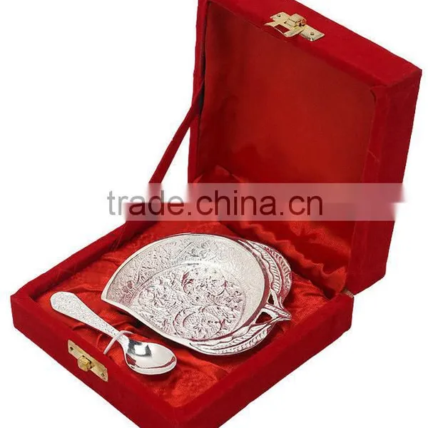 Silver Plated Brass Bowl With Spoon/ Indian Gift for Navratri , Diwali Corporate Gift