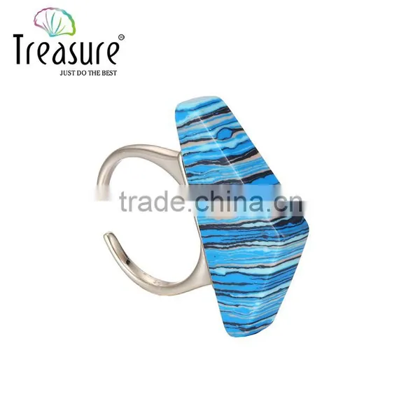 2016 Three- Dimensional Triangle Blue Turquoise Mosaic Copper Ring for Gift 2016 Wholesale photo-4