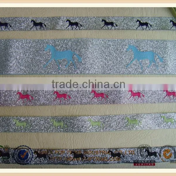 High Density Custom Metallic Silver Horse Damask Ribbon photo-2