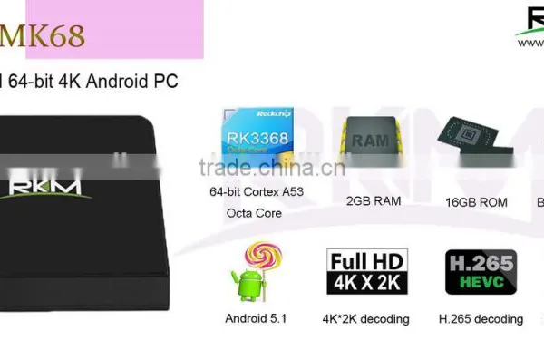 RKM MK68 Android 5.1 Smart Tv Box Rockchip RK3368 Octa Core 2.4GHz/5.8GHz Wifi ac KODI XBMC photo-2