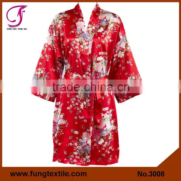 300803 Women Floral Satin Bath Robe photo-3