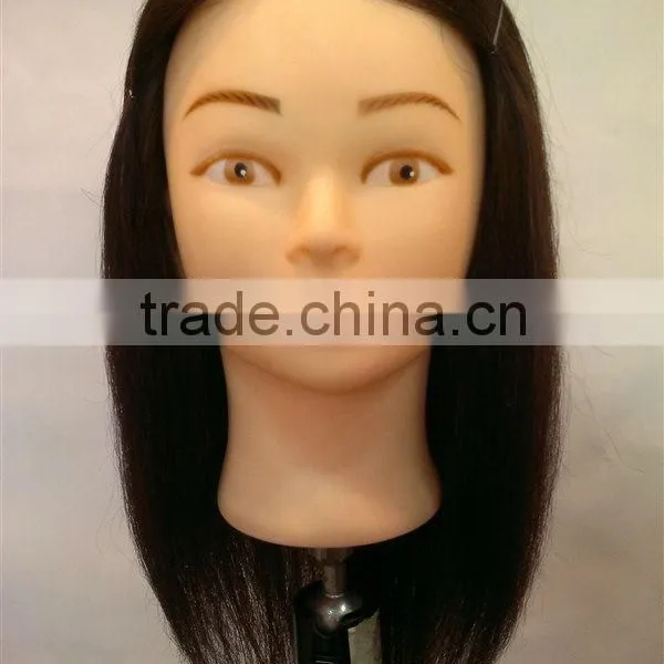 16''-18" Hairdressing 100% Human Hair Cutting Styling Training Practice Head Brown HN1403