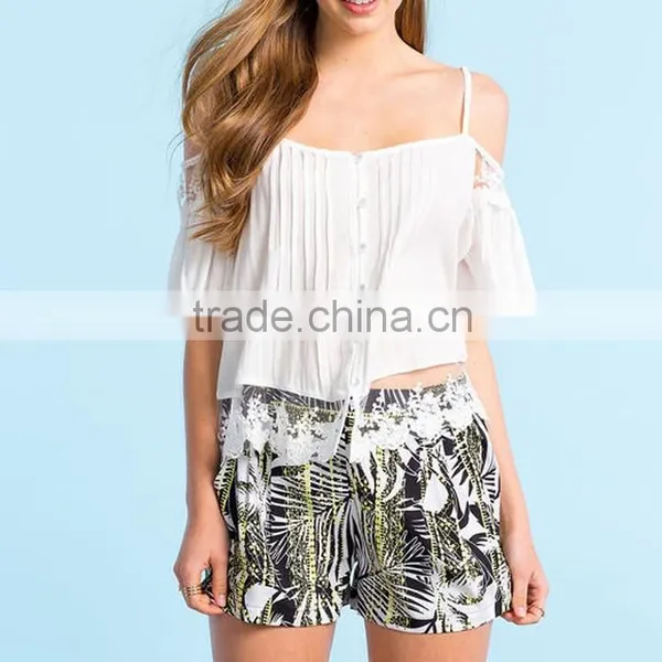 New Design Drop Neck Lace Shirt Ladies Top Selling Products 2015 Summer Style Made In China photo-2