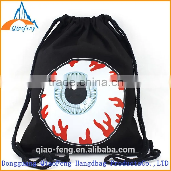 Black Cotton Drawstring Bag/fashion Korean School Bags photo-2