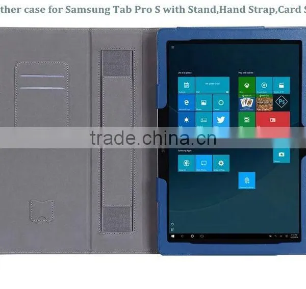 Factory Direct Pricing Cow Leather Multifunctional Case for Samsung Tab Pro S With Built in Stand, Hand Strap