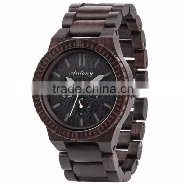 2015 Man Wooden Watch Ebony Case Even Strap / Japan Calendar Movement