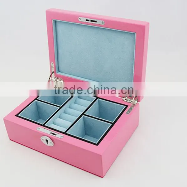 Luxury Custom Wooden Pink Jewellry Storage Box With Key Lock photo-2