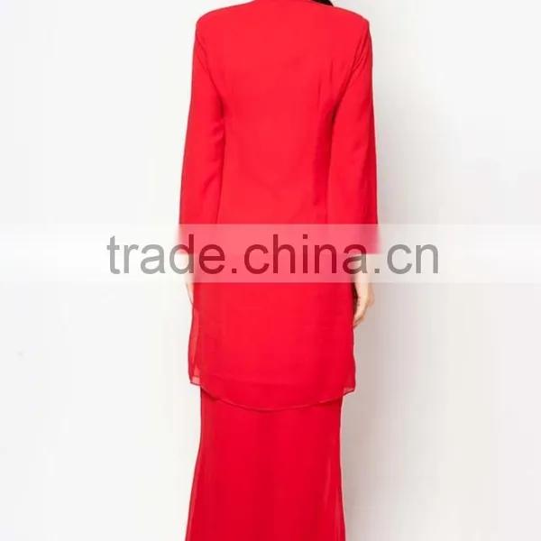 Red 100% Polyester Embroidered Beaded Elegant Women Muslim Dress photo-4
