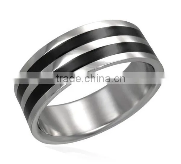 316L Stainless Steel Rings With Men's Double Black Resin Rings photo-2