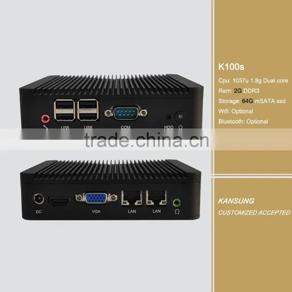 Fanless Industrial PC Dual Core 2G DDR3 Ram 64G Msata SSD Thin Client PC Nettop
