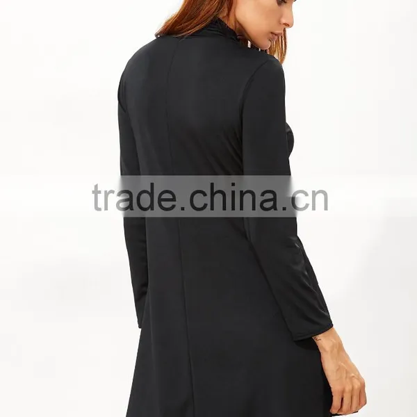 High Neck T-shirt Black Dress Long Sleeves photo-2