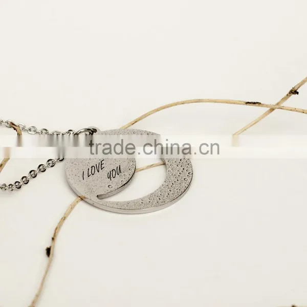 Stainless Steel I Love You Engraving Moon and Heart Pendant photo-4