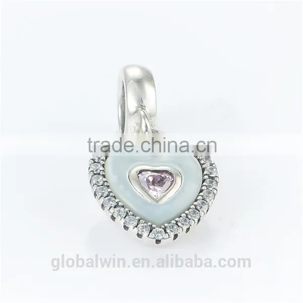 Heart Bead Landing Charms Wholesale European Charm Bracelet Necklace 100% Real 925 Sterling Silver S186 Aaa Cubic Zirconia photo-2