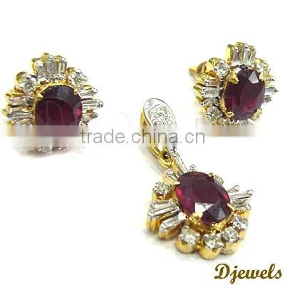 Ruby Diamond Pendant Sets, 14K Gold Pendant Sets, Diamond Jewelry photo-2