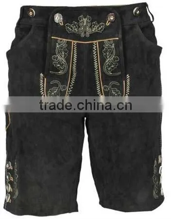 Dark Black Color Bavarian Leather Mini Shorts