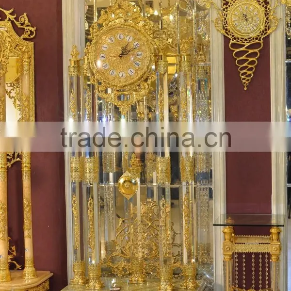 Royal Palace Italy Antique 24K Gold Plated Bronze Floor Clock, Brass Mounted Crystal and Marble Grandfather Floor Clock photo-3
