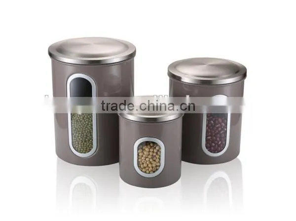 Brown Gray Stainless Steel Kitchen Canister Set With Lids photo-5