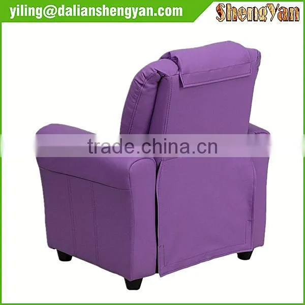Contemporary Purple Vinyl Kids Recliner With Cup Holder and Headrest photo-4