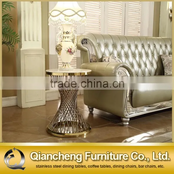 Modern Gold Wire Side Table With Round Manmade Marble photo-2