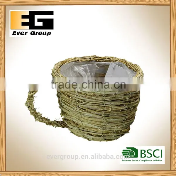 Cup Shape Natural Rattan Garden Flower Pot With Handle for Planting photo-2