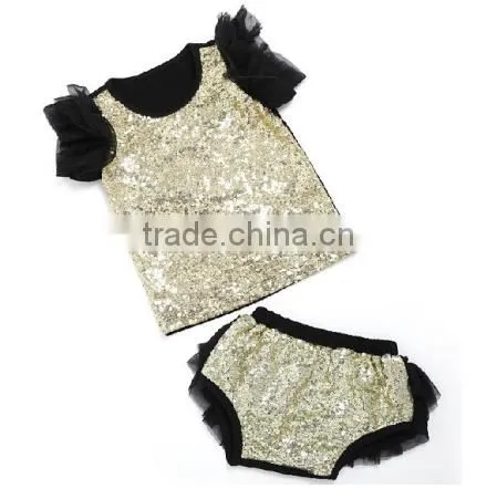 2017 Wholesale Children Boutique Clothing Baby Clothes Wear In Fall , High Quality Sequin Baby Shiny Outfits photo-5