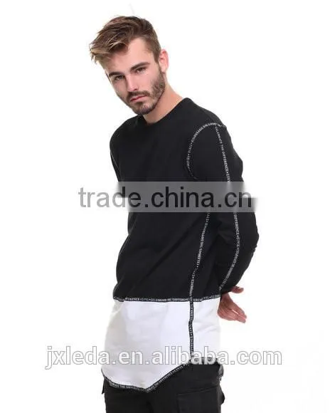 Fields French Terry Fabric Rounded Neck Hem Printed Trim Drop Tee Color Block t Shiet for Men photo-4