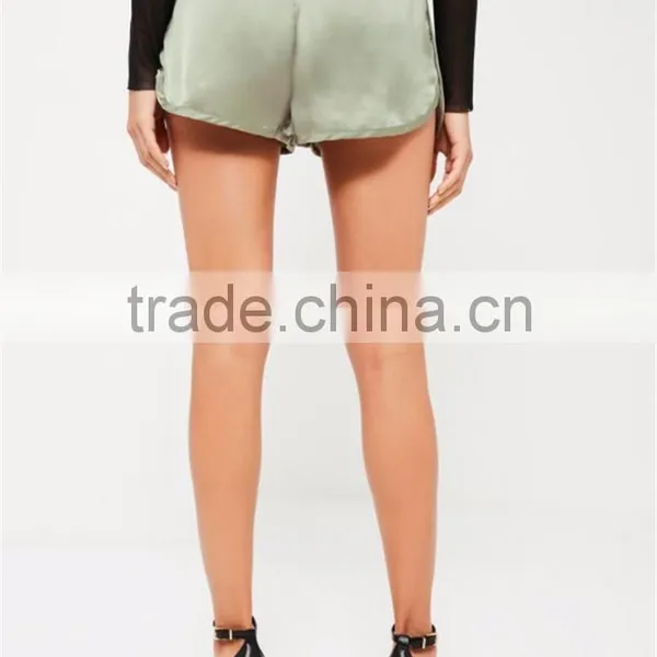 Sexy Women Boxer Shorts Green Silky Zip Detail Runner Shorts Womens Running Shorts Wholesale photo-2