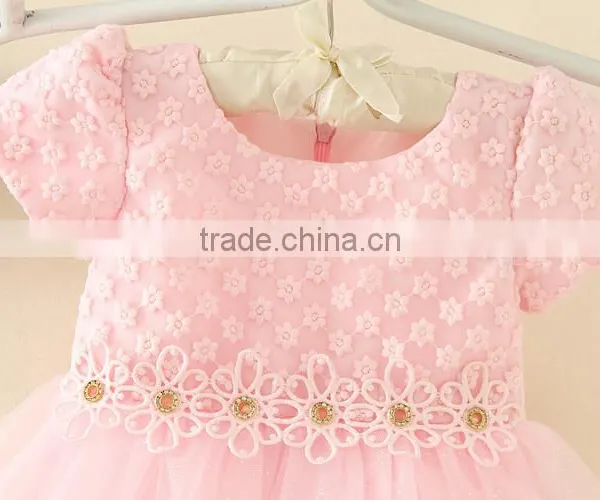 2017 Vietnam Summer Fashion Baby Frock Design Pink Short Sleeves Embroidery Flower Sweet Birthday Party Dresses Turkish Dress photo-3