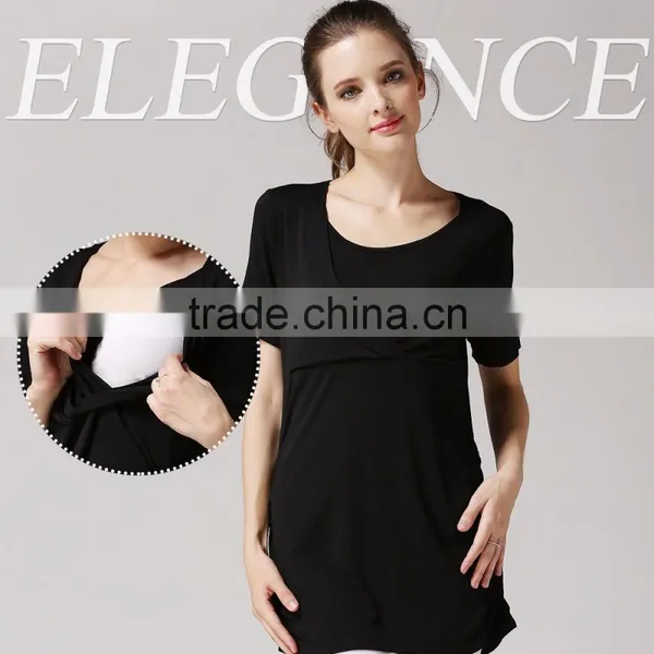 Thin Short Sleeve Maternity Clothes Solid Breastfeeding Clothes Loose Hem Nursing T-shirts photo-5