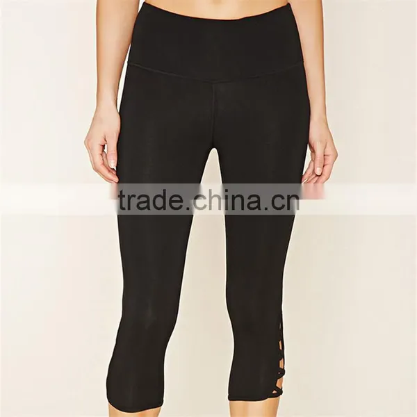 China Hot Sale Crisscross Capri Leggings Saxi Girl Cotton Yoga Pants photo-3