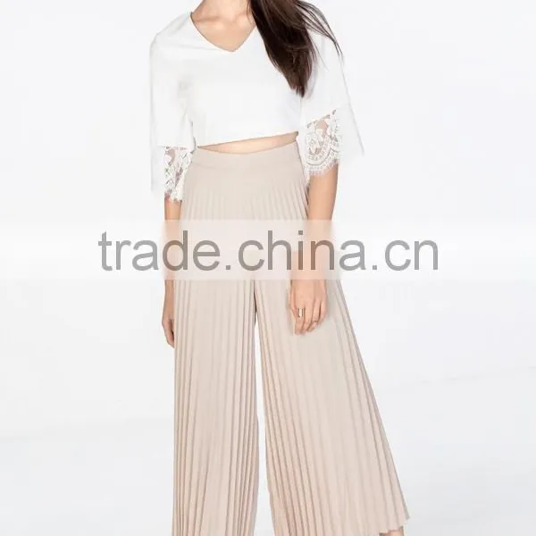 China Suppliers Women Wide Leg Pleated Pants photo-3