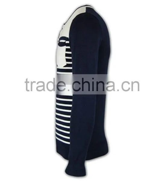ISO9001/BSCI Manufature Navy Blue Teenager Striped Pattern Cardigan Sweater photo-3