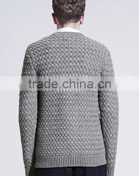 Simple Round Neck Gray Custom Knitting Mens Wool Sweater With Low Prices photo-4