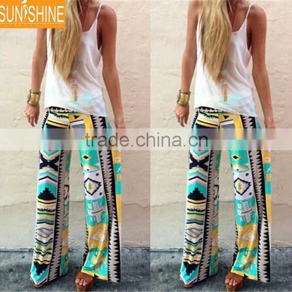 Bohemian Vintage Women Loose Floral Print Long Wide Leg Palazzo Pants photo-2